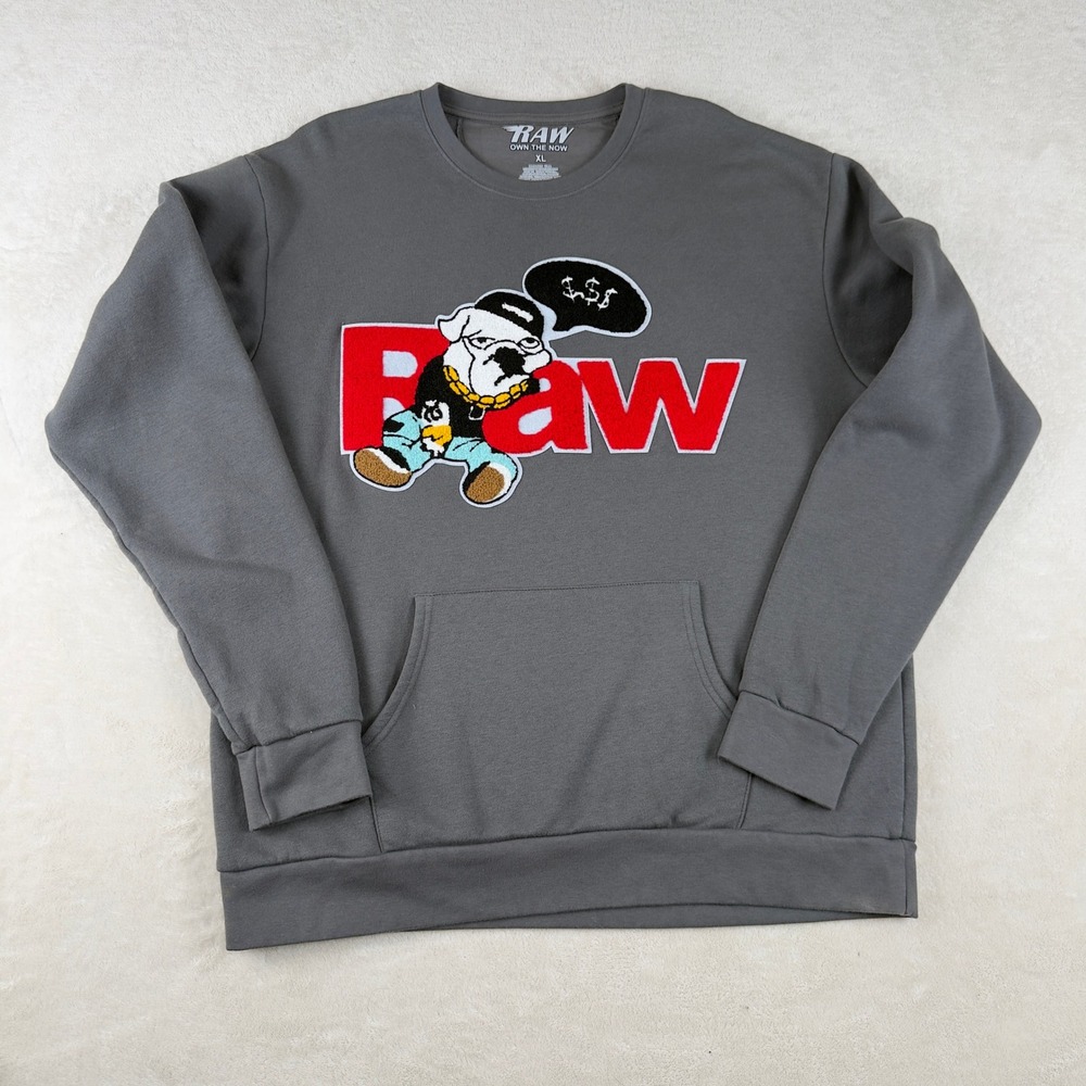 Rawyalty RAW‎ Own The Now XL Gray Bulldog Graphic Crew Neck Pullover Pocket